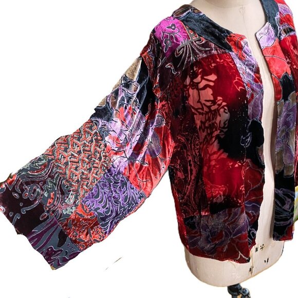 Vintage 90s Chicos burnt velvet kimono cover-up cardigan duster - Picture 4 of 14